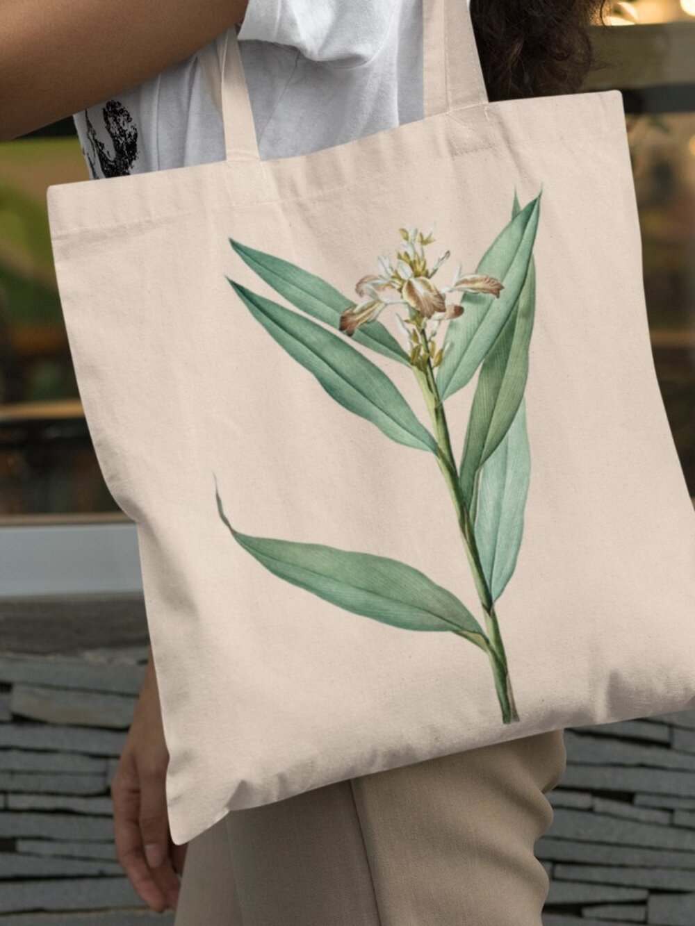 Erect Globba Vintage Floral Print Graphic Canvas Tote Bag
